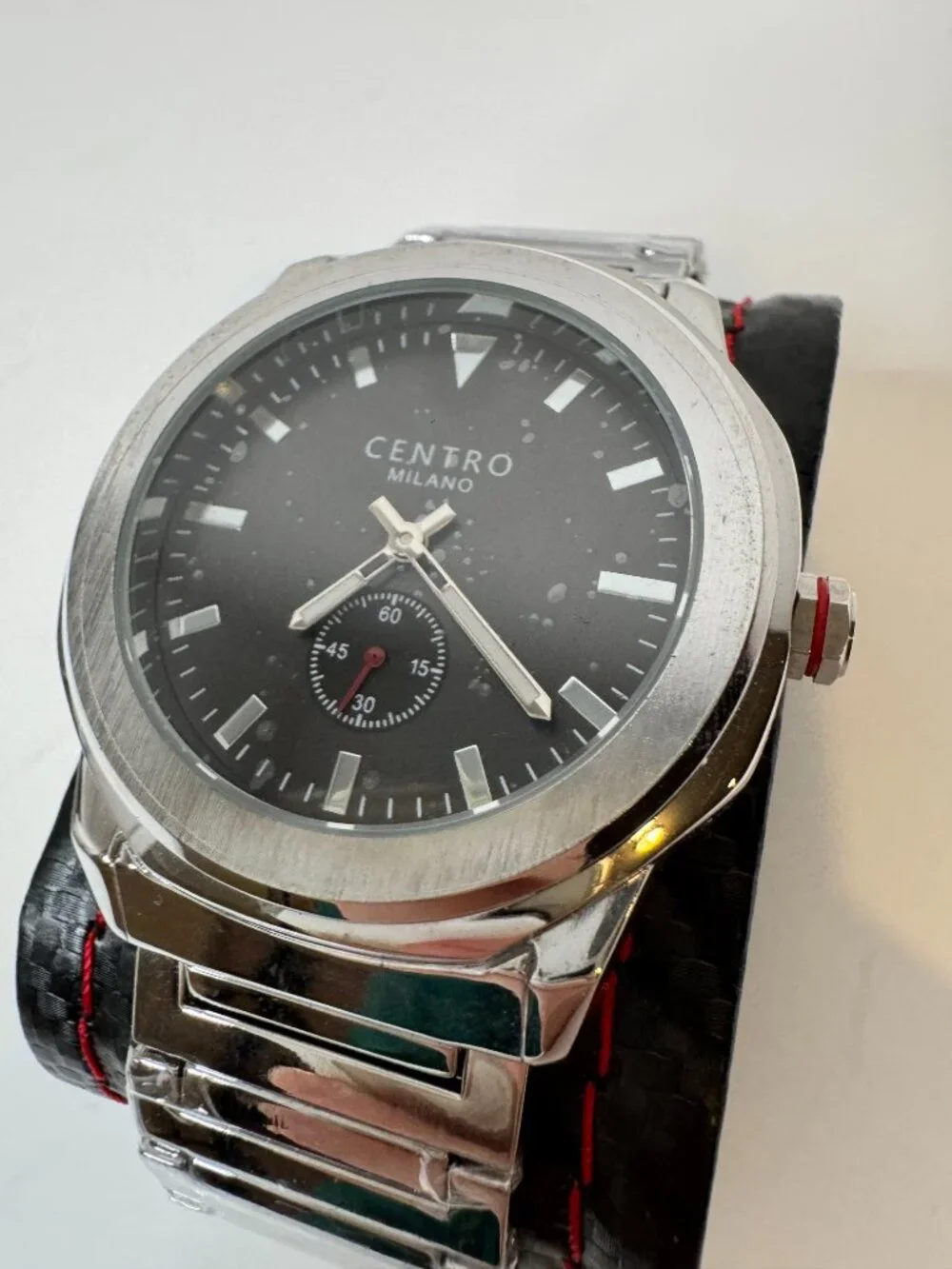 NWOT Centro Milano Stainless Steel Watch Water Resistant Silver and Black 45mm.